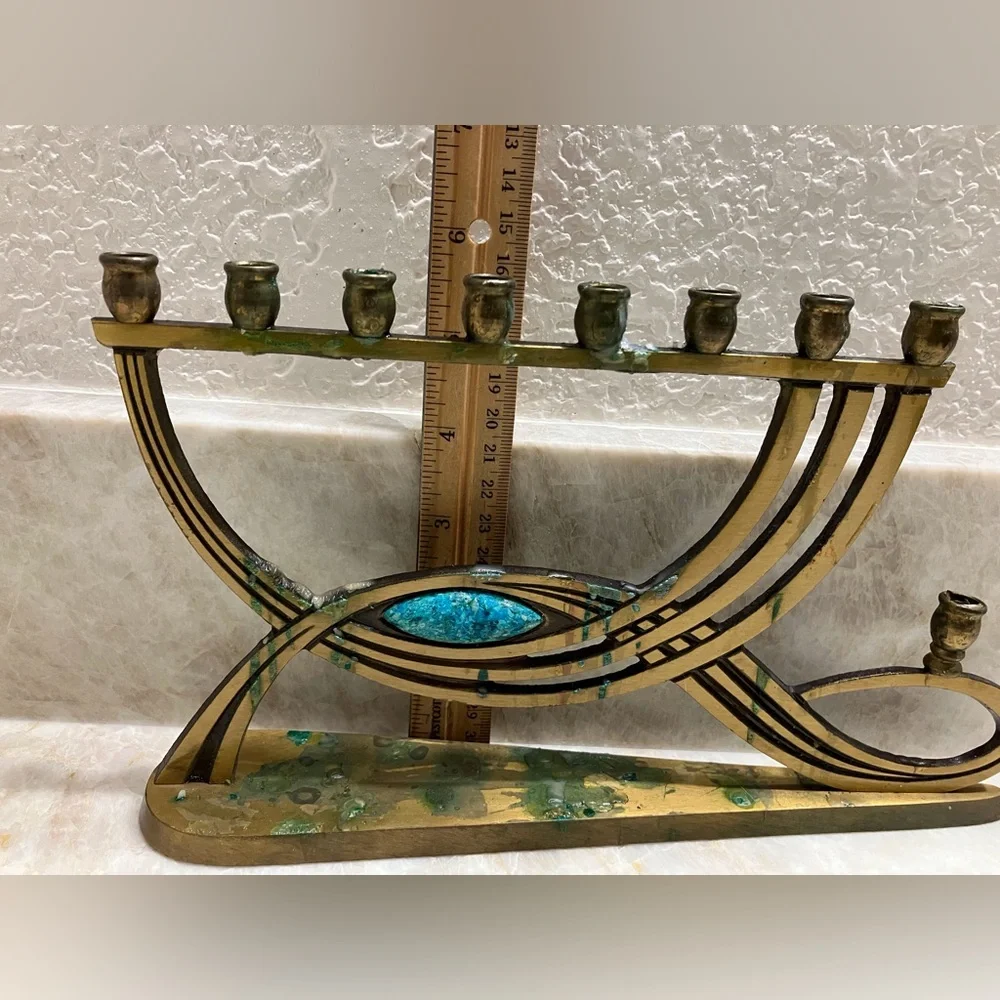Elegant Gold and Blue Menorah - Picture 3 of 7